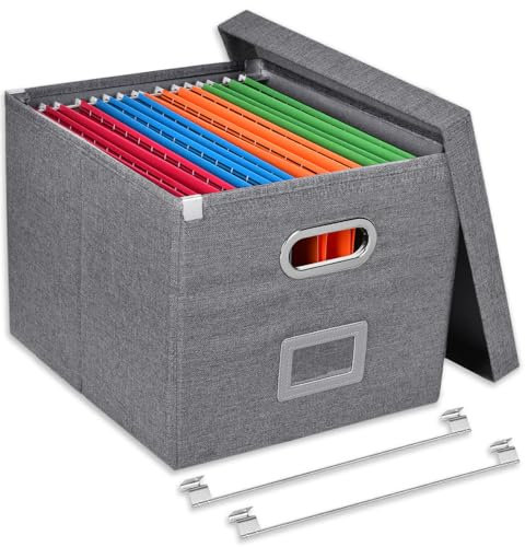 Umtiti A4-Size File Organizer Box with Lid(Folders not included. File Folder Storage, Easy Slide Durable Hanging File Box for Office/Decor/Home,Dark Gray.S-UK-NEW