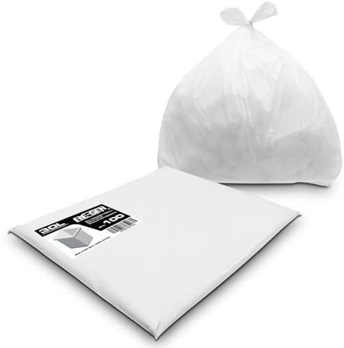 RE-GEN 30L Heavy Duty Medium Kitchen, Bathroom Square Bin Liners White Refuse Sacks (1 Pack, 100 Bags) Everyday, Office & Home Use | Premium Grade Rubbish Garbage Bags 380/600 x 600mm