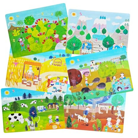 simpa 12PC Large Plastic Wipe Clean Placemats 45cm x 33cm with Reversible Illustrated Designs