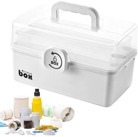 WANDGU Boîte à pharmacie à domicile - Boîte de premiers secours portable - 3 niveaux - Organiseur de médicaments - Boîte de rangement multifonction avec poignée de transport pour médicaments à la