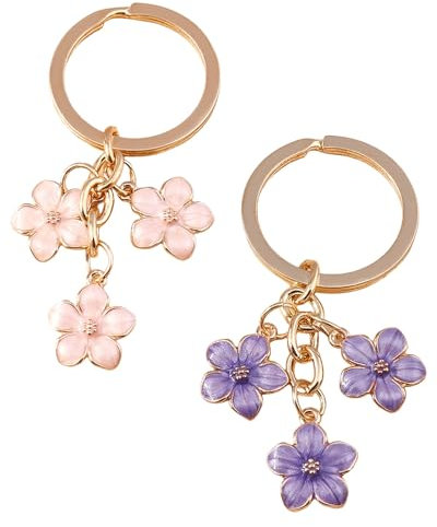 LEEQBCR 2 Stück Kirschblüten Schlüsselanhänger, Ladies Bag Charm Keychain Cute Bag Pendant Mother's Day Gift (Lila, Rosa)