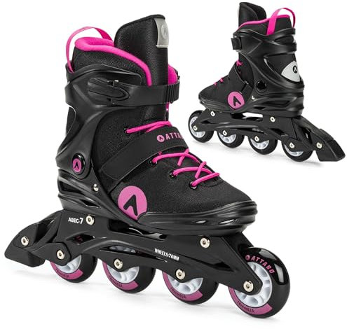 ATTABO Damen Cyclone Fitness Inliner Gr. 36 EU – halbharte TPR‑Schale, ABEC‑7 Lager & PU‑82A Räder Ø76/80 mm, Triple‑Verschluss, TPR‑Bremse, Komfort, Stabilität, Schwarz/Pink