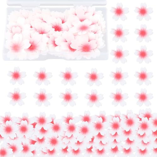 100 Pièces Decoration Gateau Comestible,Fleurs de Cerisier de Cupcake Toppers,Tropical Gâteau Décorations,Décoration de Gâteau,pour Hawaï Aloha Jungle Summer Theme Party, Mariage d'anniversaire