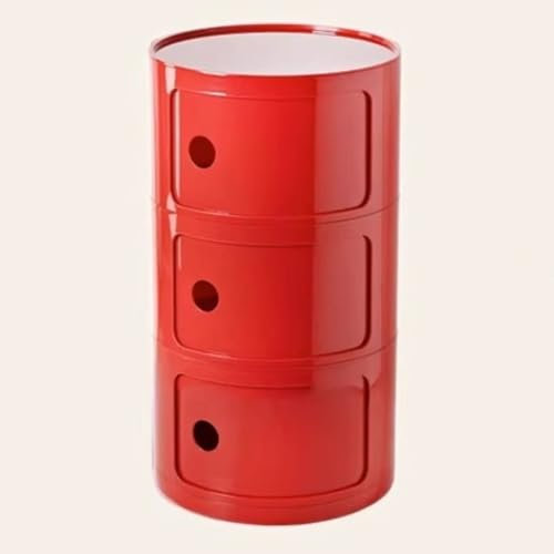 WEIDPHL Table De Chevet Ronde, Table De Chevet avec 3 Tiroirs, Table D'appoint, Armoire De Rangement avec Porte Coulissante pour Salon, Chambre À Coucher, Salle De Bain,Rouge