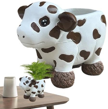 Buhyujkm Kuh-Blumentopf, Kuh-Form, Sukkulenten-Übertopf, niedlicher Sukkulenten-Übertopf, Kunstharz-Kuh-Pflanzgefäß, Blumentopf, dekorativer Blumentopf, Kuh-förmiger Übertopf,