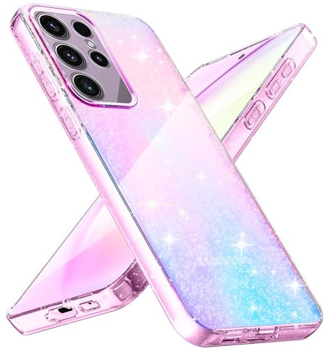 Eherui Glitzer Hülle für Samsung Galaxy S24 Ultra 5G, Transparent Handyhülle Bling Weiche TPU Silikon Stoßfest Kratzfest Schutzhülle für Frauen und Mädchen für Galaxy S24 Ultra, Durchsichtig