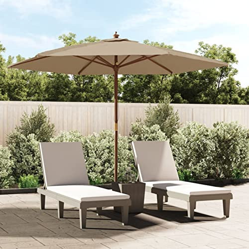 Homgoday Sombrilla de jardín con poste de madera, color gris pardo, 299 x 240 cm, sombrilla para exteriores, toldo para refugio, sombrilla de patio