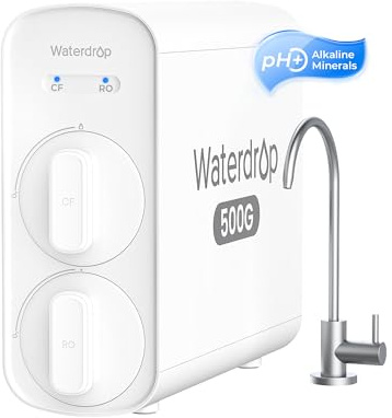 Waterdrop G5P500A Alkaline Mineral pH+ Reverse Osmosis Water Filter, NSF/ANSI 58 & 372 Certified, 8 Stage Reverse Osmosis System, 500G RO Water Filtration System, 2:1 Pure to Drain, Reduces TDS