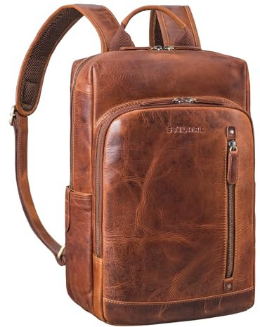 STILORD 'Johnson' Lederrucksack Herren Business Vintage Rucksack für 13,3 Zoll MacBook Laptoprucksack Moderner Daypack für Uni Arbeit Office Echt Leder, Farbe:sesto - cognac