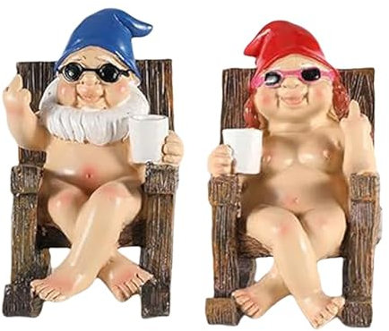 Gehanico Gartenzwerg Statue Lustig Nackte Zwerge Set Mittelfinger Zwerg Langlebig Harz Miniatur Feengartenzwerge Gartenzwerge für Feengarten Indoor Outdoor Zwerge Dekoration (Paar)
