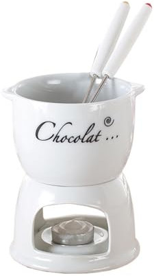 KANLVU 320ml Keramik Käsefondue, Zuhause Schokofondue-Set Freizeit Party Obst Tapas Schokoladenfondue Butterwärmer-Set(Weiß)