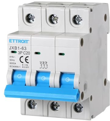 380 V 20 A C20 Interrupteur magnétothermique 415 V AC, triphasé, occupe 3 modules de conduite DIN, 3P 3 pôles, 6 KA 6000 AMPERE, INTERRUPTEUR DE CIRCUIT