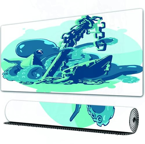 FEHWI Grand Tapis de Souris de Jeu avec Bords surpiqués et Dos antidérapant,sous-Main pour Clavier et Souris,Décor de Pieuvre, Pieuvre Kraken Monstre avec des tentacules sur l'ancre dans l'o,90×40 cm