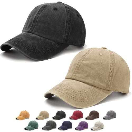 XIEXIESHER Unisex Baseballkappe Damen Herren, 1/2 STK Einheitsgröße, Metallverschluss Verstellbar, 14 Farben, Retro Schildmütze UV Schutz Outdoor Reisen Angeln Camping(Khaki+Schwarz)