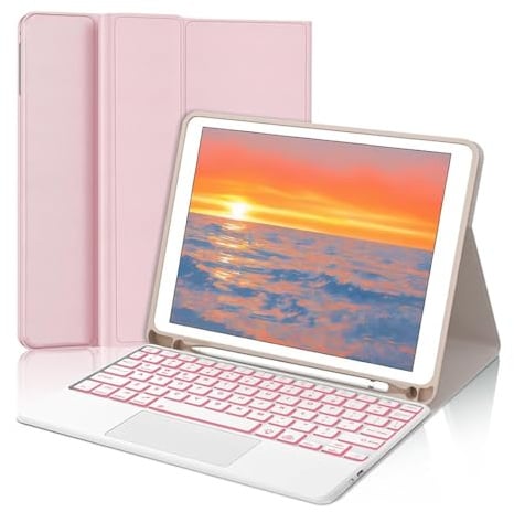 JiuRui Tablet Accessori, Tastiera Touch retroilluminata, Custodia in Pelle PU+TPU Compatibile con iPad Air 3 da 10,5 Pollici(Pink+Keyboard)