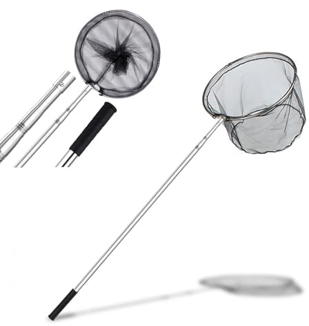 Fishing Landing Net Telescopic Folding,2.05m Stainless Steel Pole,Collapsible Extensible Long Handle,Rubber Coating Mesh Net,For Bird Fish Catch,Aquarium,Ponds Floating Objects,Round