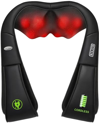 cotsoco Kabelloses Shiatsu-Nacken- und Schultermassagegerät mit Wärme, tragbares Massagegerät für Nacken und Rücken, 3D-Tiefengewebe-Rückenmassagegerät zur Linderung von Muskelschmerzen, perfektes