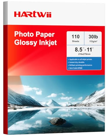 HARTWII Thin Glossy Inkjet Paper 8.5x11 Inches 30LB,110 Sheets 115gsm