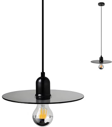 HJXDtech Minimalistische Rauchglas Pendelleuchte mit E27 Blendfreier LED-Lampe, Vintage Industrie Schwarz Hängeleuchte für Küche Schlafzimmer Wohnzimmer (1 Stück)