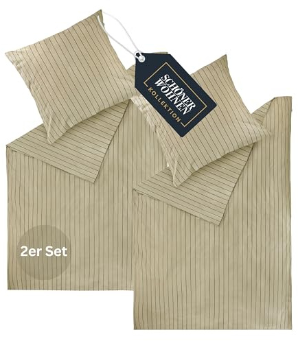 SCHÖNER WOHNEN Flanell Bettwäsche 135x200 Baumwolle Beige - Luxus kuschelige warme Flauschige Bettwäsche-Sets 4teilig Öko - 2 Bettwäschebezüge und 2 Kopfkissenbezüge 80x80cm - Herbst & Winter