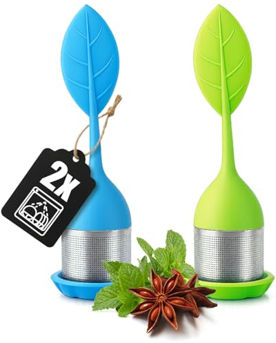 Wilhelm Sell® 2x Teesieb aus Edelstahl & Silikon, Tee-Ei mit Deckel | feines Filter-Sieb für losen Tee und Gewürze - rostfreier Teefilter