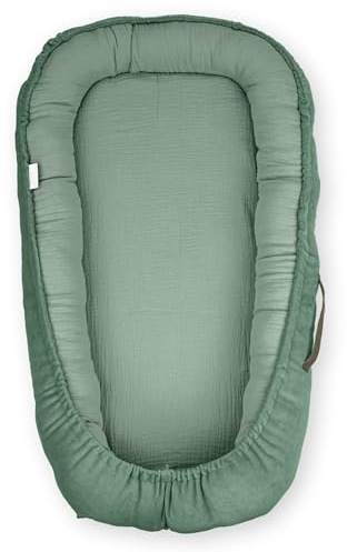 Babynest für Neugeborene, Kuschelnest aus Baumwolle, Beige, tragbar | Tragbarer Baby Lounger für 0 bis 8 Monate, weiche Füllung, Baumwolle und Velours, gemütlich für Alltag und Reise