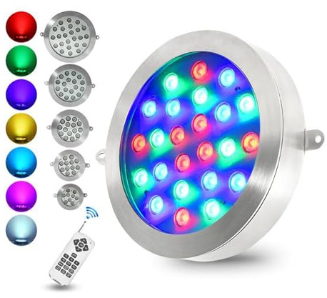 GUODDM Landschaftsleuchten Aus Edelstahl 304 – LED-Brunnenleuchte, Wasserdicht (IP68), Einbau-Pool-Scheinwerfer, 12/24 V Unterwasserbeleuchtung(18w(AC24V))