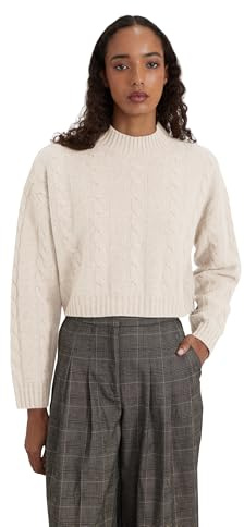 Style & Republic Damen Kaschmirblend Rundhalspullover aus 90% Merinowolle & 10% Kaschmir – Kurz Geschnittener Cable-Knit Pullover, Langarm, ideal für Büro, Outdoor & Winter