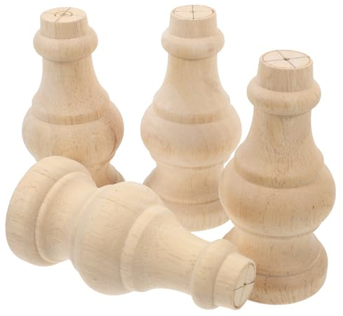 4 Stück Tischfüße aus Massivholz, 12x5,8x5,8cm, Moderne Möbelfüße | Unbehandelte Oberfläche, Gedrechselte Form, für Endtische, Regale und Schränke im Zuhause