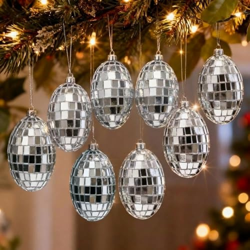 Osterdeko Discokugel Ornamente - 8 Stück Disco Ostereier Im Spiegel-Design 4x6cm | Reflektierende Hängedekoration Für Osterbaum Und Osterkorb | Party Zubehör Für Frühlingsdeko Und Wohnraum