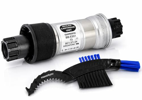 maxxi4you Shimano Fahrrad Innenlager BB-ES51 Octalink 73mm / 118mm inkl Fahrrad Kettenbürste