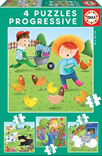 Educa 17145, Bauernhof, 4-in-1 Puzzleset für Kinder ab 3 Jahren, Farm