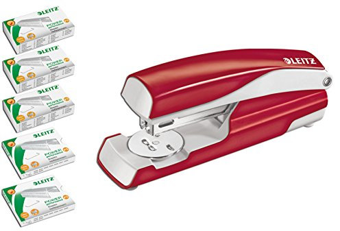 Leitz Heftgerät (30 Blatt, Ergonomisches Metallgehäuse, Inkl. Heftklammern, Nexxt) (rot + Klammern)