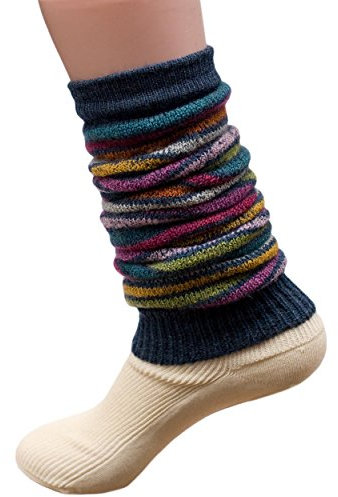 Hirsch Natur, Bein Stulpen/Wärmer, 100% Wolle (kbT) (Jeans/Bund geringelt)