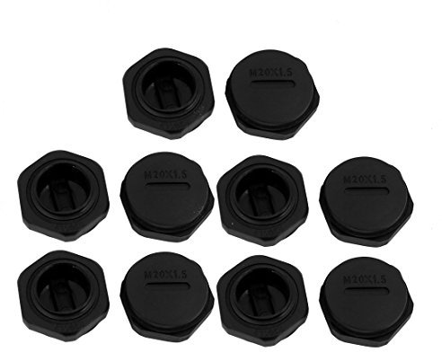 sourcingmap 10pcs M20 x 1.5mm Nylon Male Threaded Cable Gland Cap Round Screw-in Cover Black