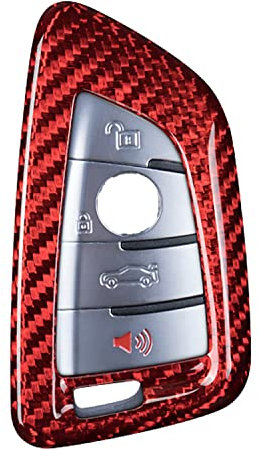 M.JVisun Genuine Carbon Fiber Key Fob Cover For BMW 2 Series 3 Series 5 Series 6 Series 7 Series GT5 M4 M5 X1 X2 X3 X5 X5M X6 X6M X7 Smart Car Remote Key Fob Case For Men Women - Red
