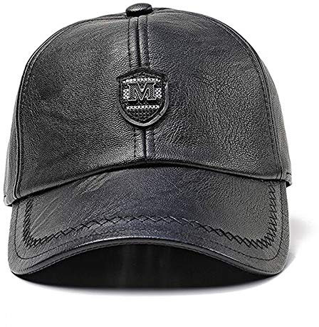 CHENNUO Herren Pu Leder Baseball Kappe Winter Wärmer Basecap Faltbar Ohrenklappen Mütze (Schwarz)