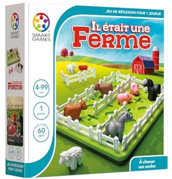 SmartGames - Il était Une Ferme - Jeu de Réflexion - Construisez des enclos séparés pour chaque espèce - 60 Défis de Niveaux Différents - 1 Joueur - Pour Enfants à Partir de 5 ans
