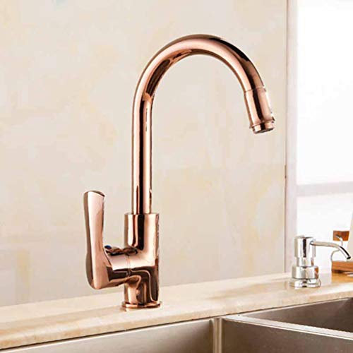 FZHLR Robinet De Cuisine Froide Et Eau Chaude Chrome/Or/Rose Laiton Doré Robinet D'Évier De Cuisine Mitigeur Pont Monté Mitigeurs 360 Pivotant, Or Rose