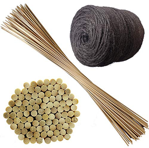 100 x Pflanzenstüze Tomatenstangen Rankgitter aus Holz Pflanzstab Rankstab 90 cm aus 100% reinem naturbelassenen Bambus Ø 6 mm + 100m Juteschnur Gartenschnur schwarz 3-Fach Ø ca. 3 mm