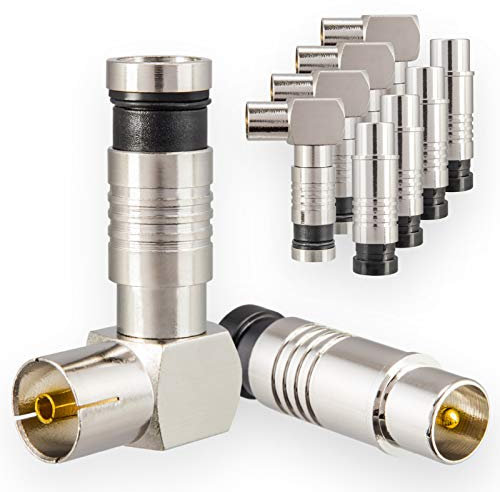 Set spina antenna 5X spina diritta e 5X angolo presa per TV via cavo DVB-C / T2 radio TV IEC maschio + femmina connettore di compressione per cavo antenna sistemi BK 90 ° gradi