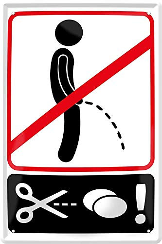schilderkreis24 Plaque en tôle 20 x 30 cm – Décoration murale humoristique et pratique pour salle de bain, WC et toilettes d'invités (debout debout, ciseaux à œufs)
