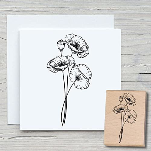 NEWSTAMPS Stempel Klatschmohn 02 Motivstempel groß aus Holz & Gummi zum Karten basteln, Holzstempel, Blumen, Pflanzen, Floral, Wiese, Gräser, Scrapbook, Textilstempel, Deko, Kinder