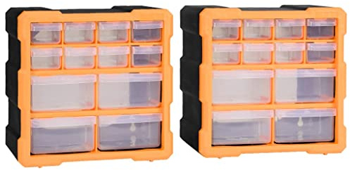 vidaXL 2X Organisateurs Multi-tiroirs avec 12 Tiroirs Boîte à Coudre Boîte à Outils Armoire de Rangement Unité d'Organisation 26,5x16x26 cm