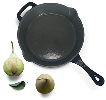 Cast Iron Frying Pan Non-Stick Enamelled Skillet Pan - Oven Safe for Indoor & Outdoor Use for Grill - 26cm Black 1.7L