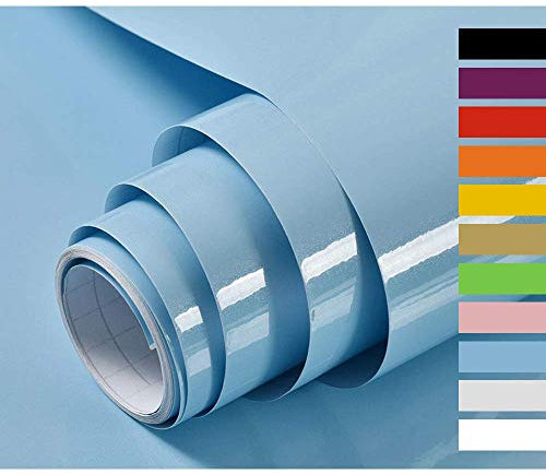 Hode Blue Vinyl Wrap 40X300cm, Blue Sticky Back Plastic Roll, Self Adhesive Wallpaper for Furniture Kitchen Cupboard Worktops Vinyl Covering Contact Paper Glitter Effect