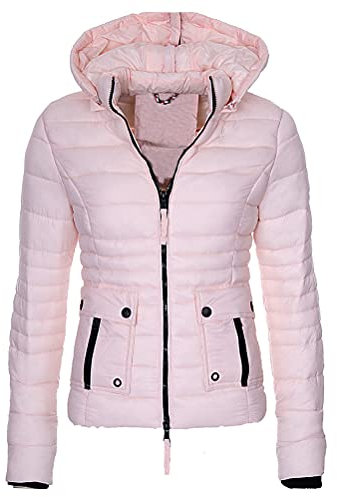 Tomwell Hiver Manteau avec Capuche Fourrure Doudoune Femme Zippé Longue Duvet de Coton Grande Taille Doudoune Rose XL