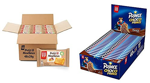 Petit LU Moelleux - Gâteau Nature - Carton de 48 Sachets (28 g) & Choco Prince de LU - Biscuits Enrobés de Chocolat au Lait et Fourrés Goût Chocolat - Au Blé Complet - Pack de 40 Paquets (28,5 g)