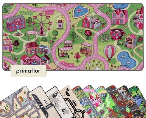 Primaflor Spielteppich mit Straßen im Sweet City-Design - Spielteppich für Kinder 95 x 200 cm - pflegeleichter Kinderteppich mit Straßen