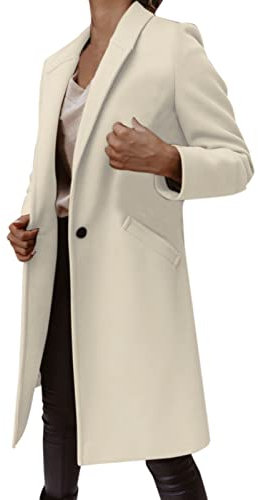 Generic Damen Faux Wollmantel Bluse Dünner Mantel Trench Lange Jacke Damen Schlanker Langer Gürtel Elegante Mäntel Outwear Mantel Damen Mit Kunstfell, Y-Beige, S